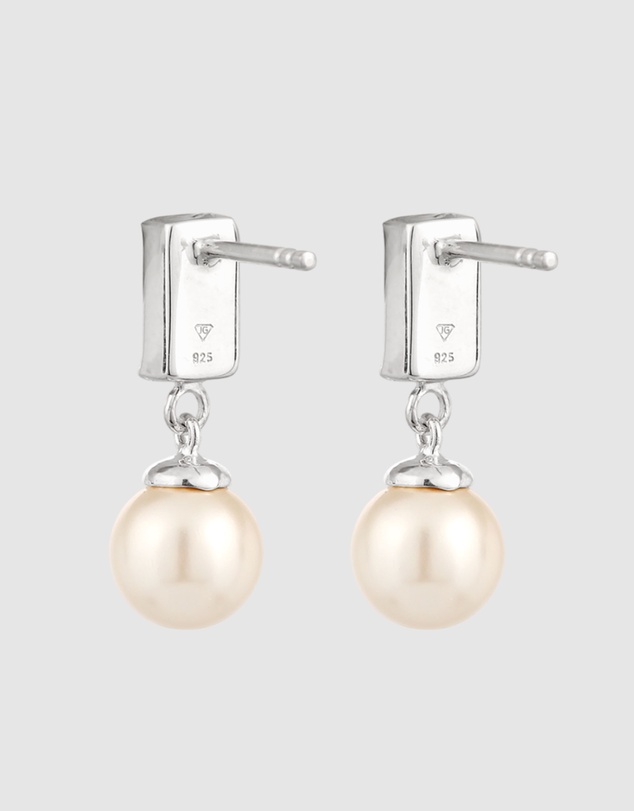 Elli Jewelry - Pearl Rectangle Stud Earrings in 925 Silver