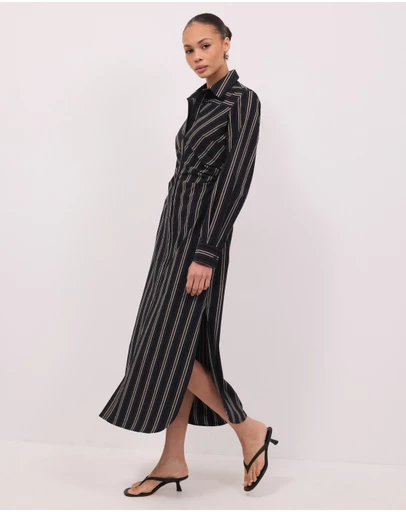 Calli - Mira Midi Stripe Ruched Waist Shirt Dress