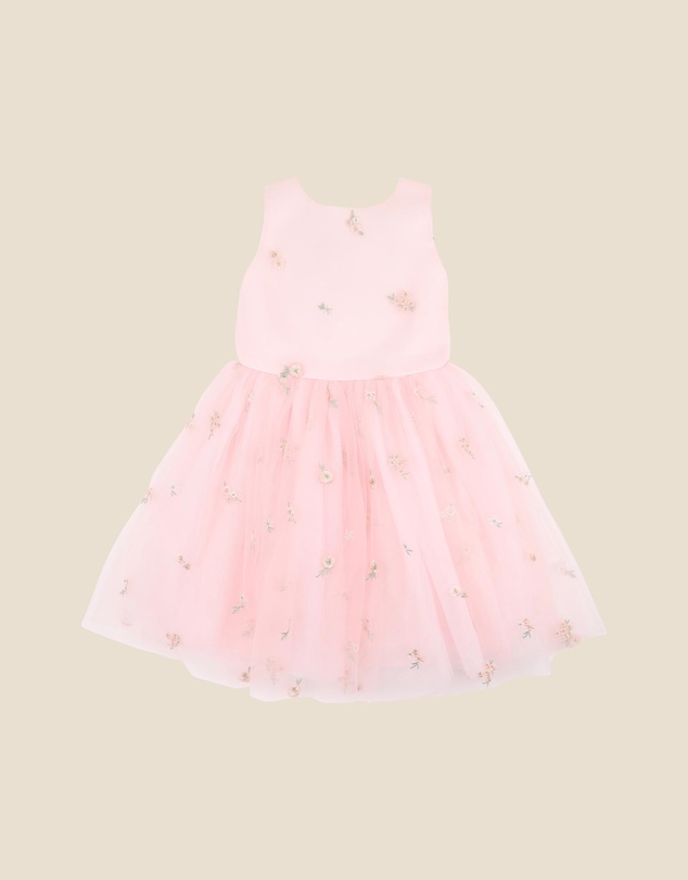 Bebe by Minihaha - Pink Floral Embroidered Back Bow Tulle Dress - Kids