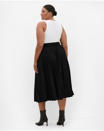 City Chic - Plus size Sueded Pleat Midi Skirt - black