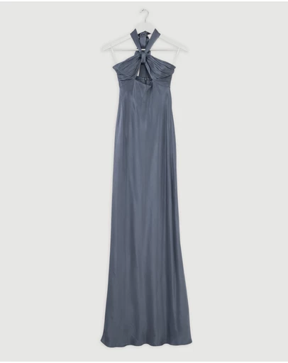 Revibe - Repaired Shona Joy La Lune Ruched Halter Maxi Dress - AU 8