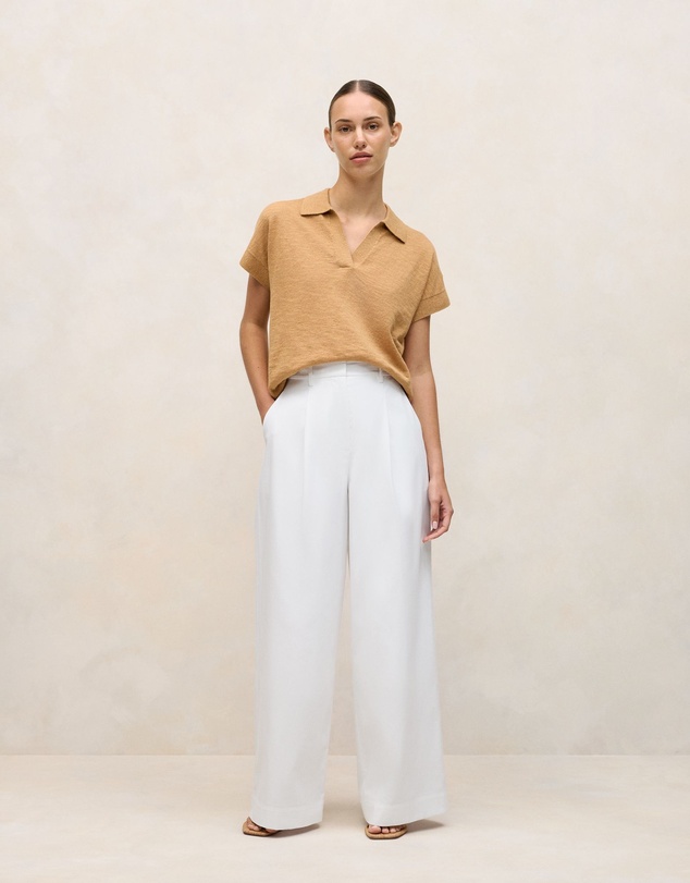 Trenery - Linen Cotton Relaxed Knit Polo in Sahara Tan