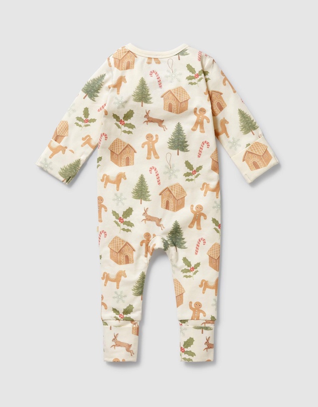 Wilson & Frenchy - Christmas Holly Jolly Magic Organic Zipsuit With Feet - Babies