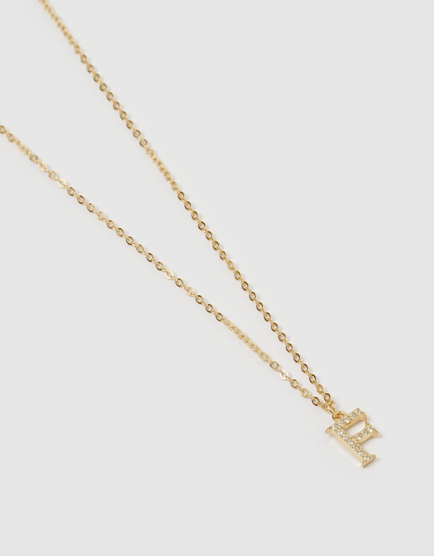 Izoa - Crystal Letter F Necklace Gold