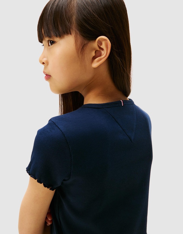 Tommy Hilfiger - Ruffle Trim Ribbed Extra Slim T-Shirt- Kids