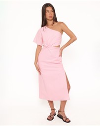 Petal & Pup - Samira One Shoulder Midi Dress - Pink
