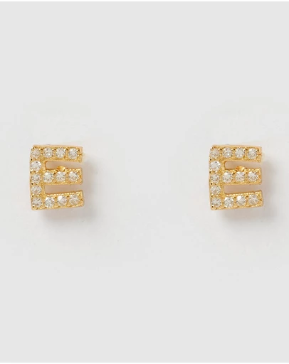 Izoa - Alphabet Mini Letter E Stud Earrings Gold