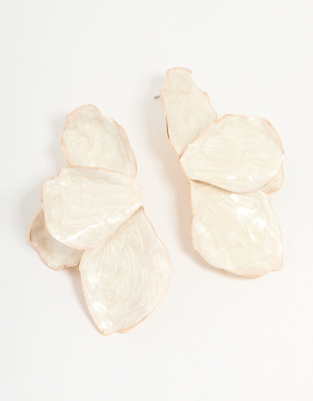 Lovisa - Gold Cream Enamel Organic Flower Stud Earrings
