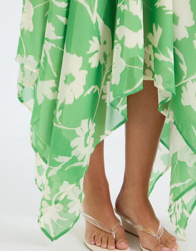 Calli - Aurora Verde Floral Print Asymmetrical Skirt