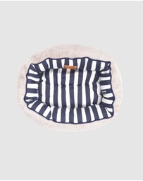 Mog & Bone - Reversible Cat Bed - Navy Hamptons Stripe Print