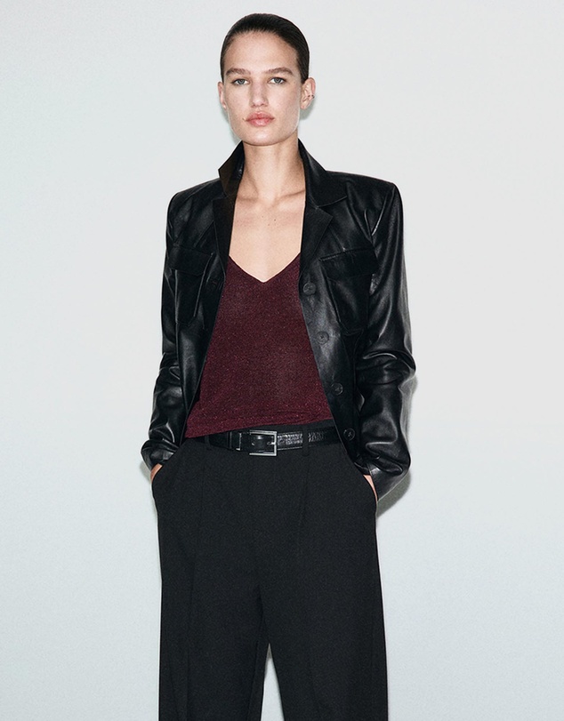 M.N.G - Lurex Knitted V-Neck Top