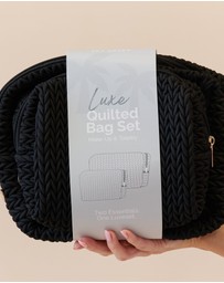 Sky Gazer - Luxe Quilted Make-Up & Toiletry Bag Set (Jet Black)