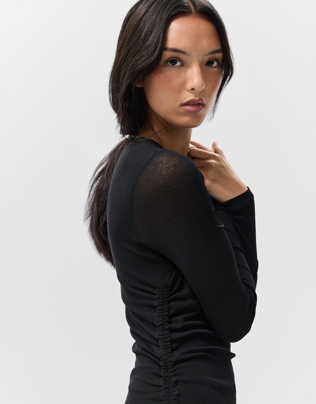 UNISON - Ruched Mesh Long Sleeve Dress