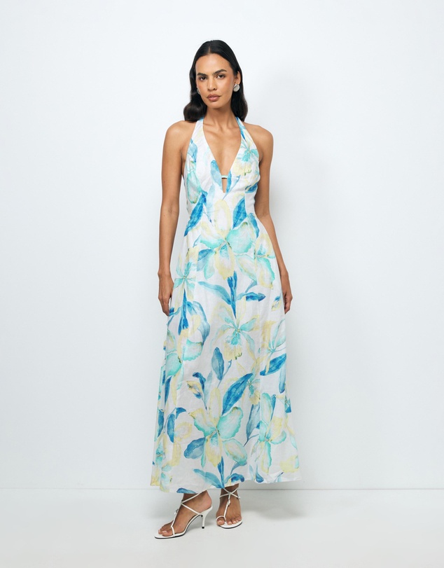 AERE - Kira Linen Halter Midi Dress