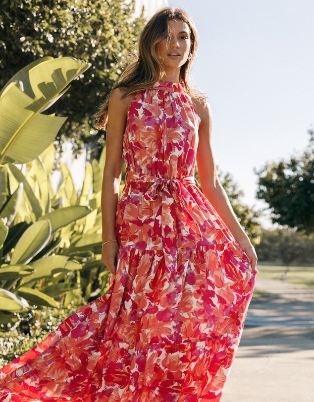 Petal & Pup - Caroline Maxi Halter Dress - Red Orange