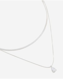 Lovisa - Waterproof Stainless Steel Cubic Zirconia & Chain Pendant Layered Necklace