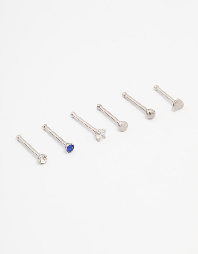 Lovisa - Surgical Steel Heart & Diamante Nose Stud 6-Pack