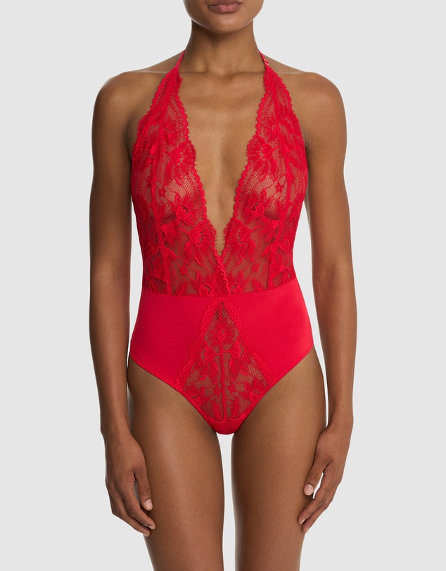 Natori - Fleur Thong Cut Halter Lace Lingerie Bodysuit