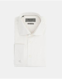 Henry Bucks - HENRY SARTORIAL Slim Plain Twill Shirt Double Cuff WHITE