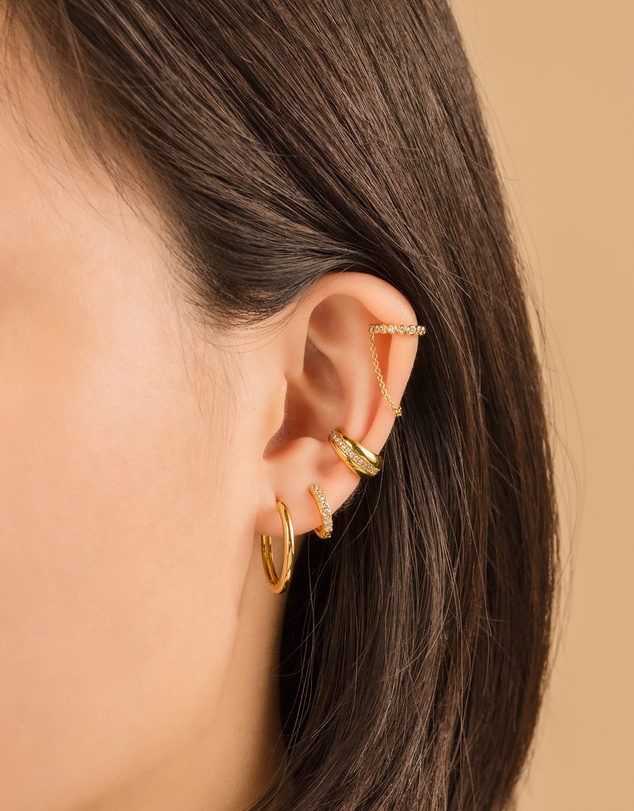 Wanderlust + Co - Classic Pave Gold 7mm Baby Huggie Earrings