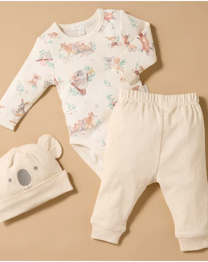 Purebaby - Australiana 3 Piece Gift Pack w/ Hat- Babies