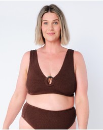 UNE PIECE - Crinkle Cut V-Neck Bralette Bikini Top with Ring