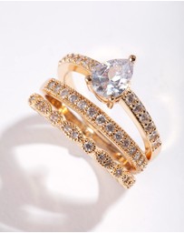 Lovisa - Gold Teardrop Cubic Zirconia Engagement Ring Stack