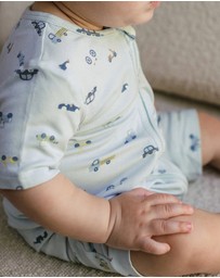 Kynd Baby - Day Or Night Onesie Short Sleeve in Blue Haze Cars