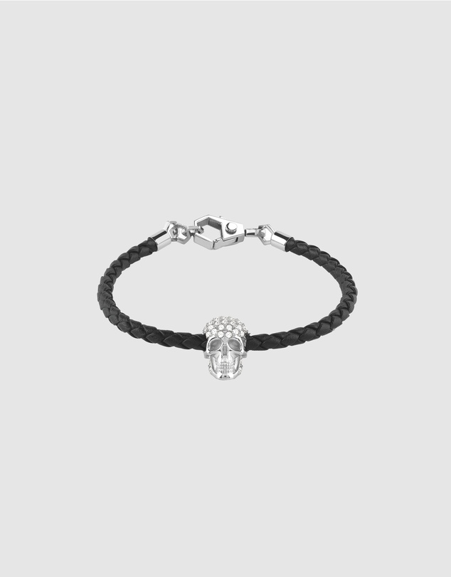 Philipp Plein - PLEIN ENIGMA Stainless Steel Crystal Skull Leather Bracelet