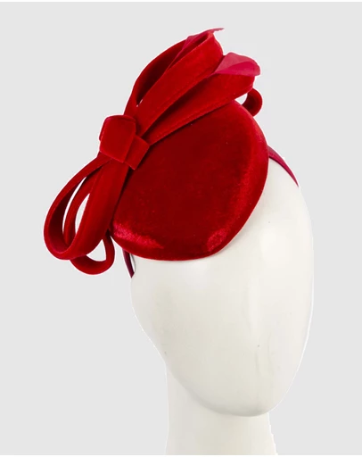 Max Alexander - Velvet Red Winter Pillbox Fascinator