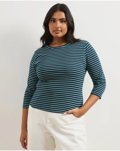 Atmos&Here Curvy - Layla 3/4 Sleeve Stripe Tee