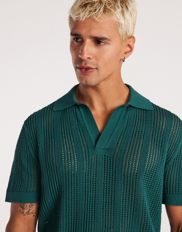 Calibre - Self Stripe Mesh Knit Polo Jade