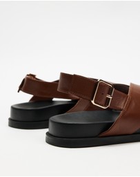 AERE - Crossover Leather Footbed Sandals