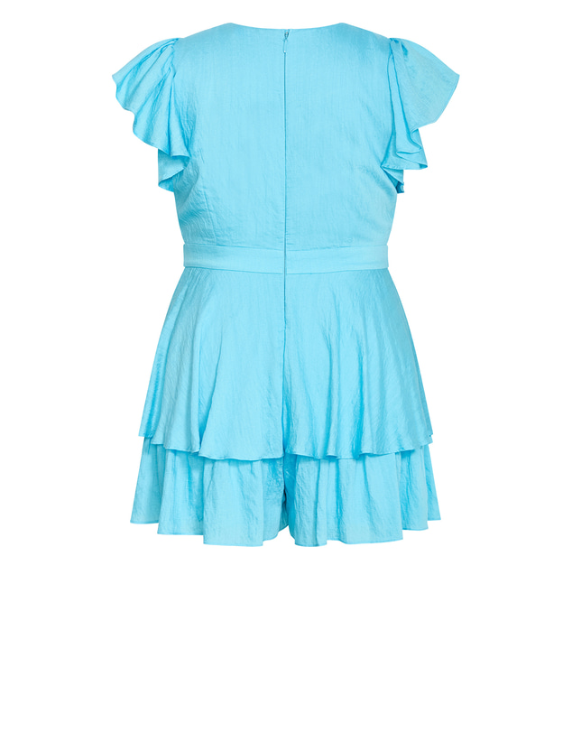 City Chic - Plus size Sunny Frill Playsuit - capri blue