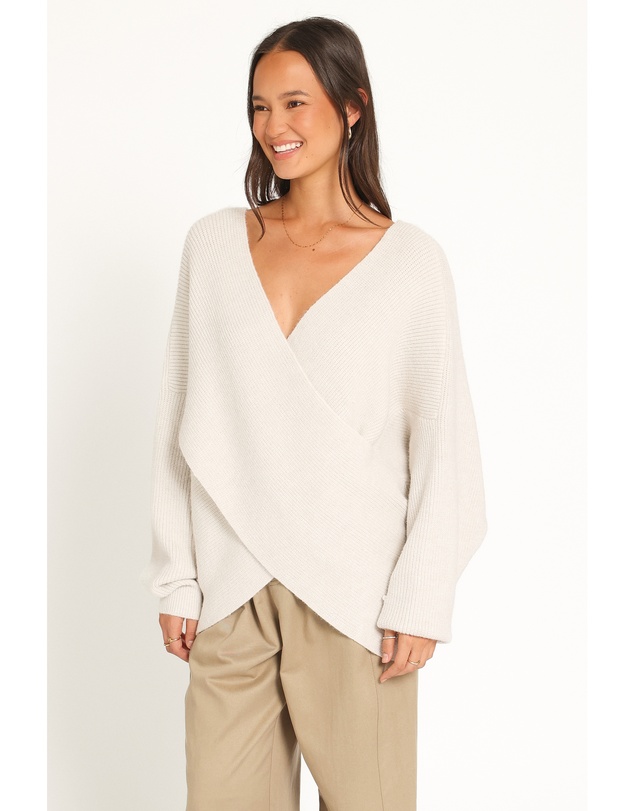 Petal & Pup - Stanton Oversized Wrap Sweater - Light Grey