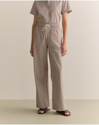 Trenery - Cotton Poplin Stripe Pull On Pant in Chocolate