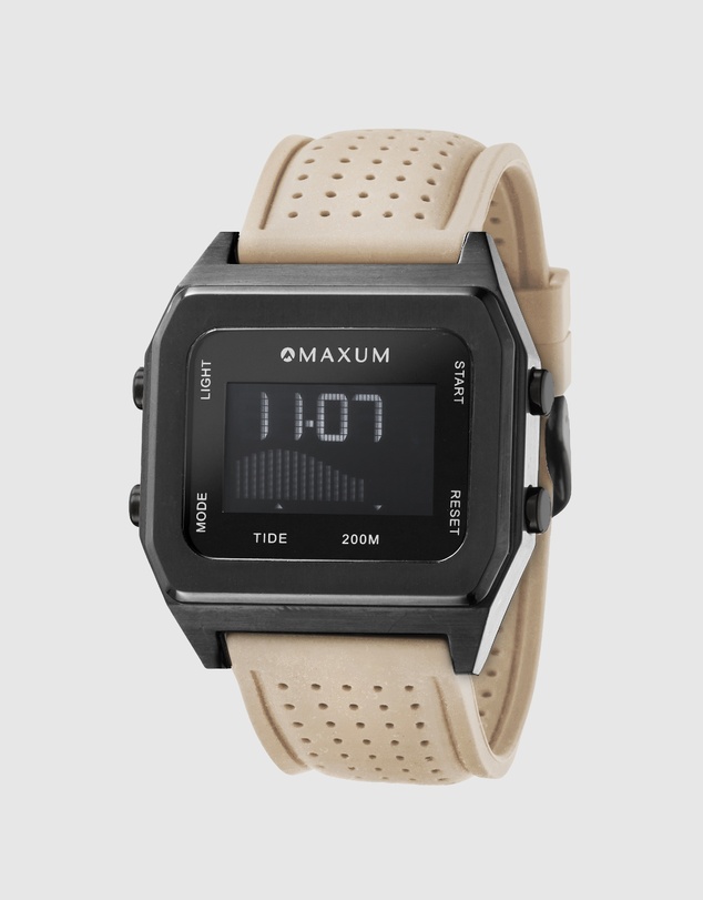 Maxum - Raglan Tide Watch – Black Case, Black Dial & Beige Silicone Strap