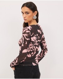 Calli - Luca Crew Neck Floral Mesh Top