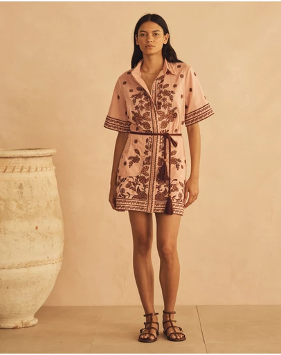 AUR OCEA - Embroidered Mini Shirt Dress