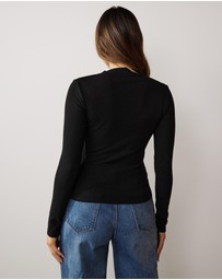 Atmos&Here - Mock Neck Rib Long Sleeve Top