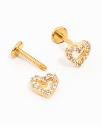 Lovisa - Gold Plated Surgical Steel Cubic Zirconia Open Heart Flat Back 2-Pack