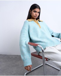 TOPSHOP - Knitted Oversized Twist Yarn Contrast Collar Polo