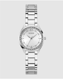 GUESS - Silver-Tone 30mm White Dial with Crystal Bezel Women's Watch
