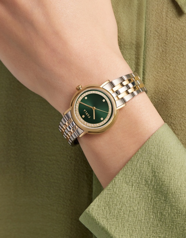 Furla - Heritage Furla 32mm Green Dial with Crystal Ring and Two-Tone Bracelet Watch