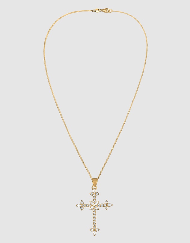 Elli Jewelry - Necklace Cross Zirconia Gold-plated 925 Sterling Silver
