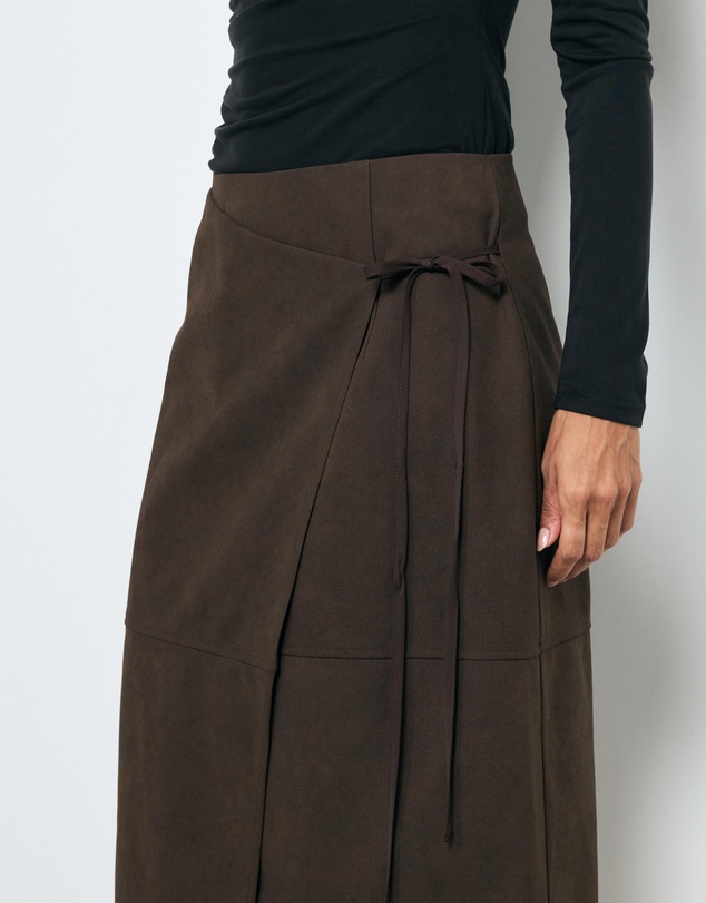 AERE - Anders Suede Look Midi Wrap Skirt