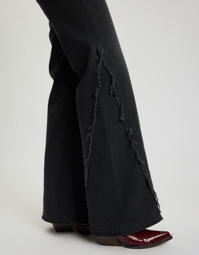 ONE TEASPOON - Johnnies Low Waist Wide Leg Flared Denim Jeans - Smokey Black