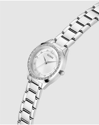 GUESS - Silver-Tone 30mm White Dial with Crystal Bezel Women's Watch