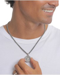 Kuzzoi - ICONIC EXCLUSIVE - Necklace Curb Chain Compass Solid 925 Sterling Silver
