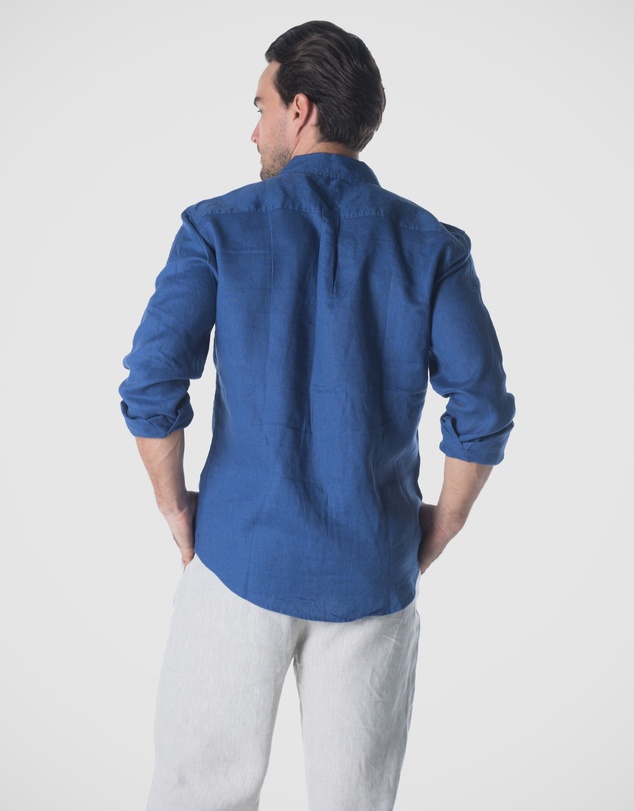 Coast Clothing - Long Sleeve Linen Shirt: Indigo Blue